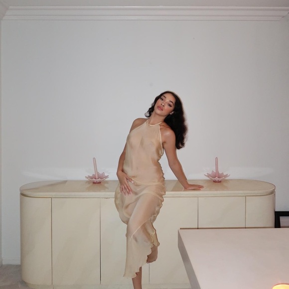 SKIMS Sheer Romance Halter Slip Dress in Black Size Medium - Picture 2 of 11